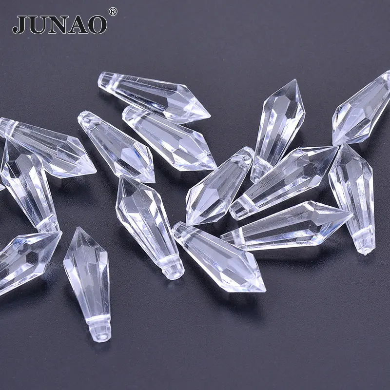 

JUNAO 20pcs 10*30mm Transparent Clear Crystals Sewing Drop Rhinestones White Acrylic Beads Garland Hanging For Party Wedding