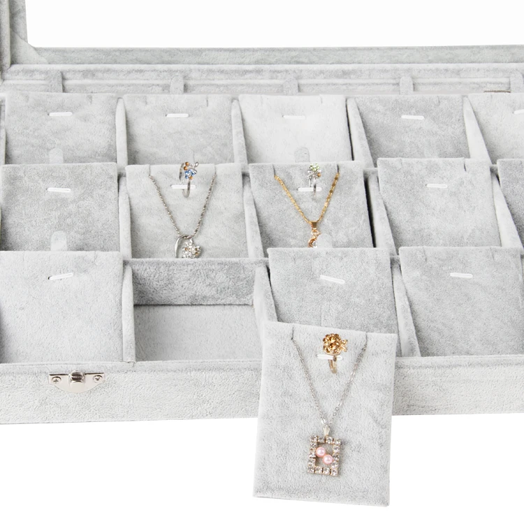 New Fashion 15 place Velvet Necklace Pendant Jewelry Organizer Box Gift Box for Jewelry Packaging Display Large Exquisite Makeup