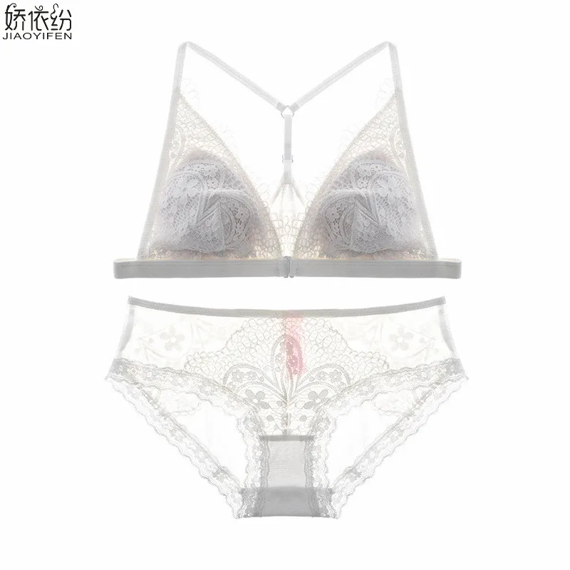 JYF Full Triangle Lace Lingerie Set Sexy Ultra Thin Women Elegant Underwear Front Closure Lace Bra Y-line Straps Bra Brief Sets JYF Full Triangle Lace Lingerie Set Sexy Ultra Thin Women Elegant Underwear Front Closure Lace Bra Y-line Straps Bra Brief Sets