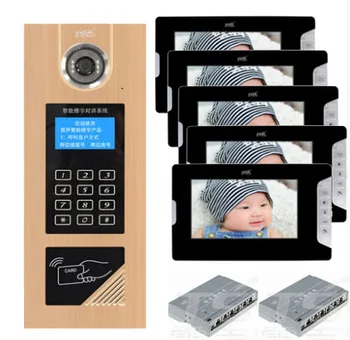 

XinSiLu Visual building intercom system doorbell 7" Video Door Phone w/t Inductive and Password Unlocking for 5-apartments