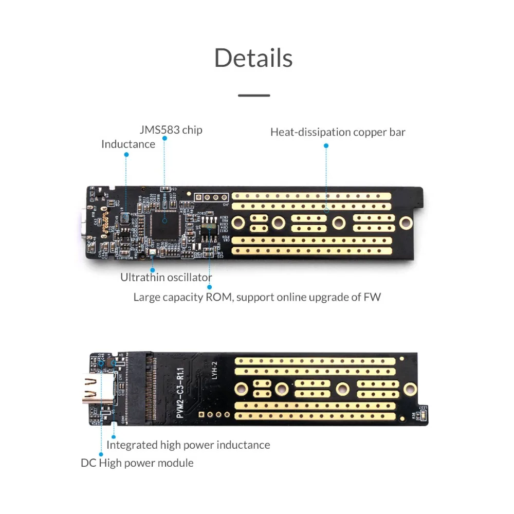 ORICO мини NVME M.2 к type-c SSD чехол M.2 ключ прозрачный внешний m.2 usb c usb3.1 Gen2 10 Гбит/с Поддержка UASP для Samsug SSD