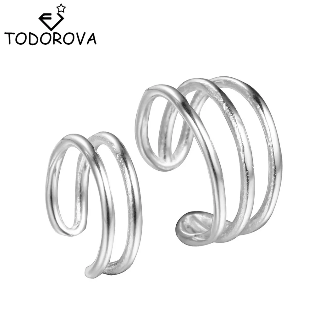 

Todorova Women Men Silver Clip Earrings without Piercing Clip-on Earrings Non-piercing Earcuff Ear Earrings Asymmetric Jewelry