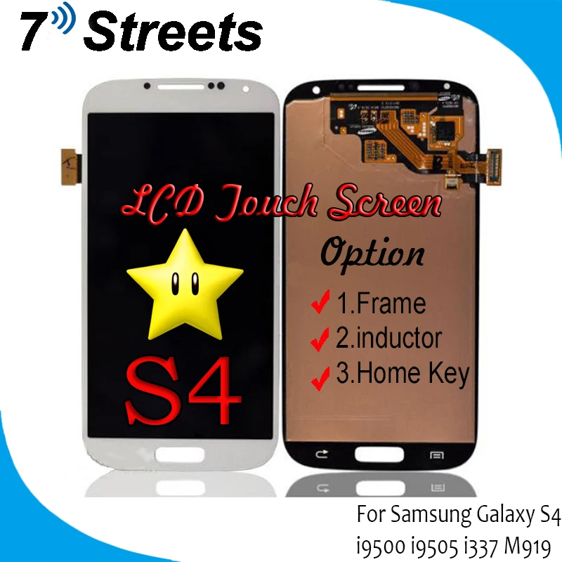 For Samsung Galaxy S4 i9500 I9505 i337 M919 lcd screen with touch digitizer frame assembly by free shipping 100% original | Мобильные
