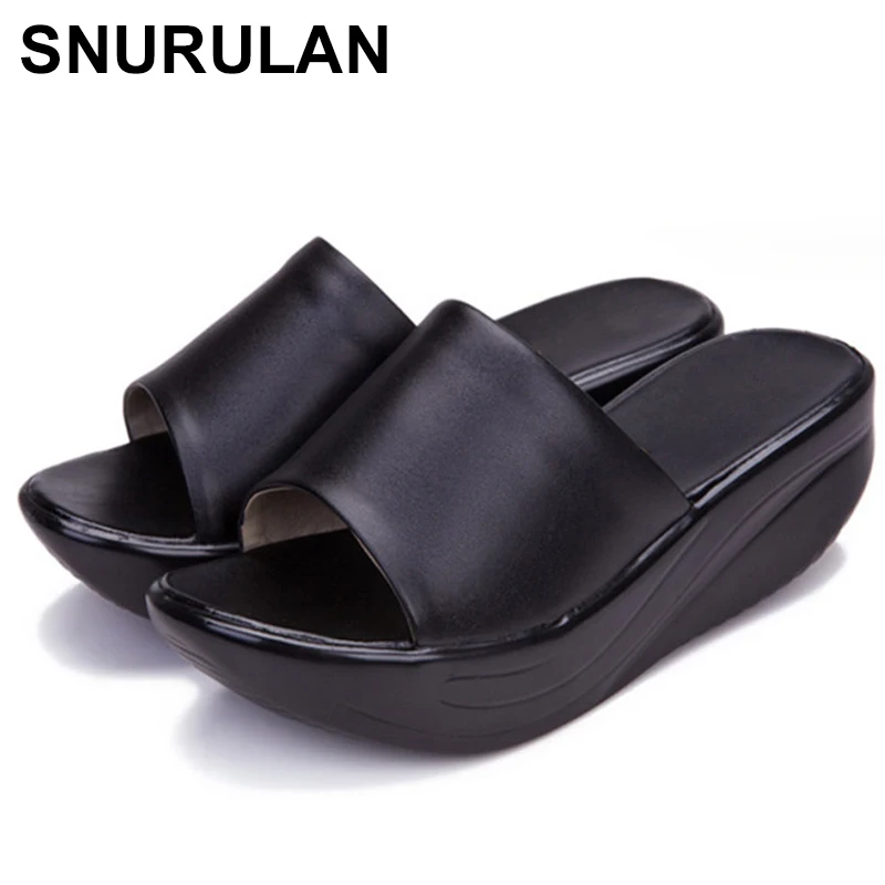 Snurulanwomen Toning Slippers Genuine Leather Platform Swing Shoes 2018