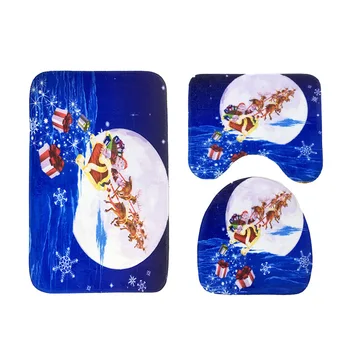 

Christmas Santa Bathroom mat set 3pcs/set Non-Slip Toilet Seat Cover red Blue Pedestal Rug Lid Toilet Cover Bath Mat free ship