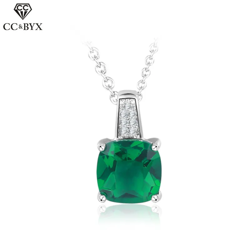

CC Jewelry 925 Sterling-silver-jewelry Pendant Necklace For Women Green Stone Necklace Accessories Party Gift Trendy CCN106