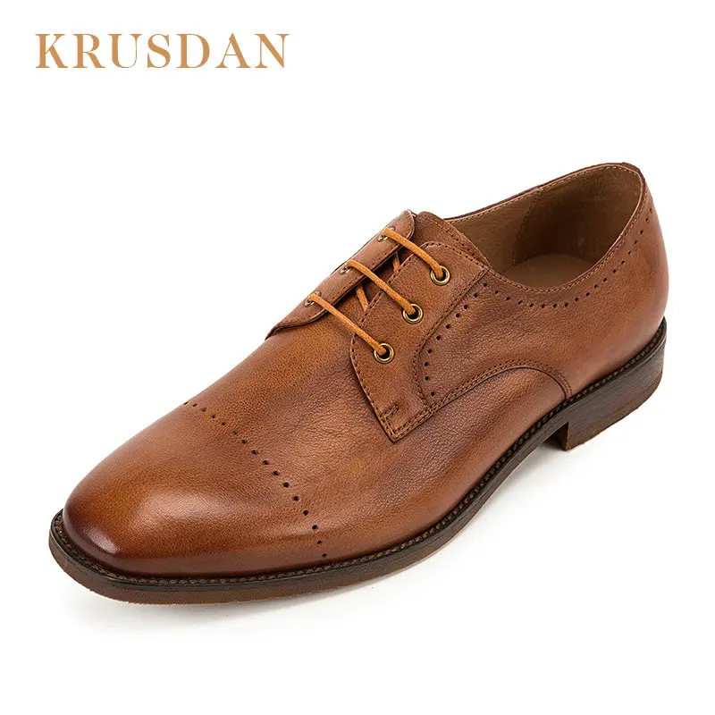 

KRUSDAN Brand men's shoes High quality fashion Genuine leather Oxford shoe male Lace-up recreational leather shoes Business shoe