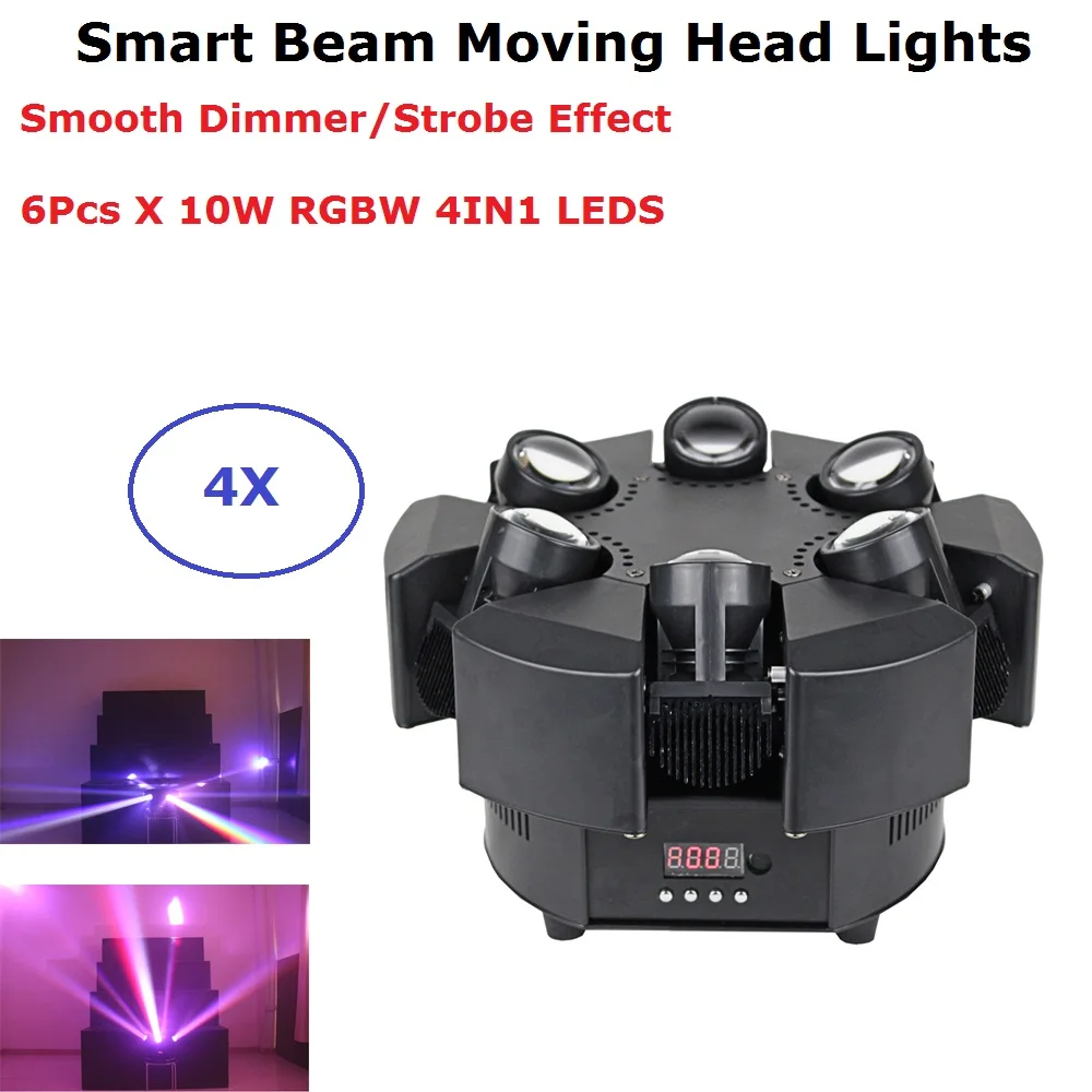 

6X10W RGBW 4IN1 LED Smart Beam Moving Head Lights DMX512 Stage Wash Effect Lights Professional DJ Bar Lights LED Stage Machine