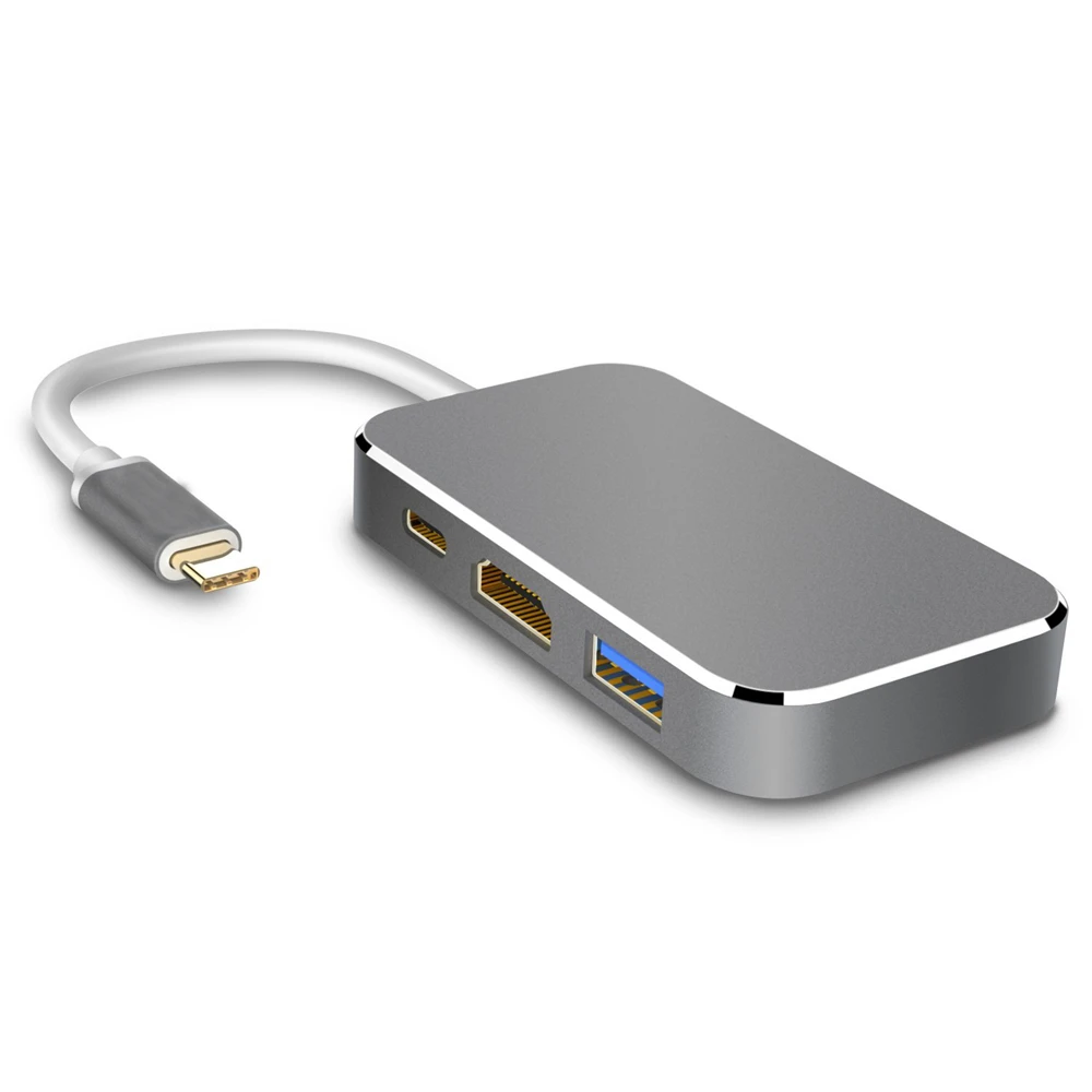 Navceker 100 Вт USB 3,1 type C к HDMI USB 3,0 адаптер конвертер 4 к 60 Гц USB C концентратор для MacBook Pro Pixel huawei Mate10 samsung S9 - Цвет: Gray