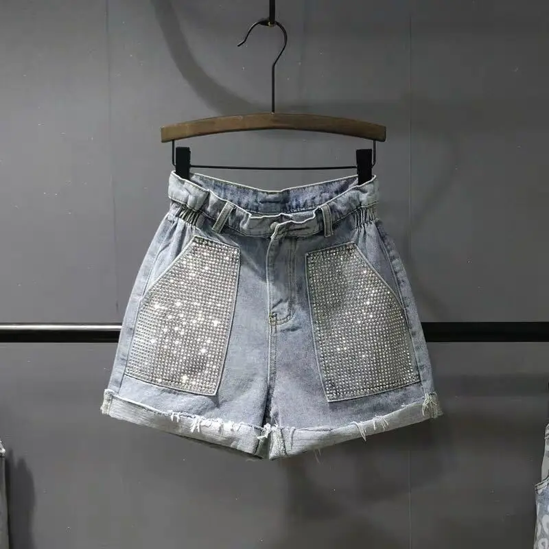 

Net Red Denim Shorts Female High Waist 19 New Summer Thin Loose A Word Hot Drilling Wide Leg