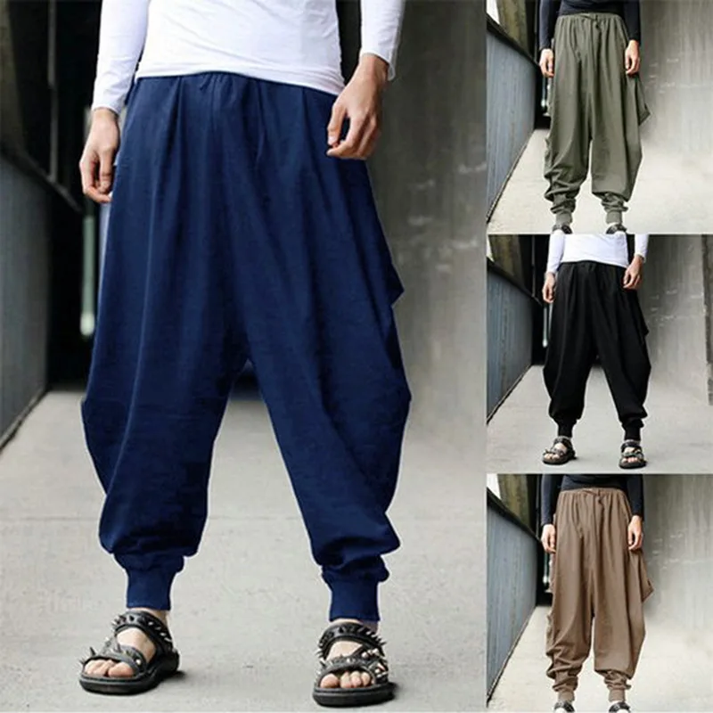 Hot Fashion Cotton Harem Pants Men Chinese Style Loose Joggers Trousers Man's Cross-pants Crotch Pants Wide Leg Baggy Pants Men Hot Fashion Cotton Harem Pants Men Chinese Style Loose Joggers Trousers Man's Cross-pants Crotch Pants Wide Leg Baggy Pants Men