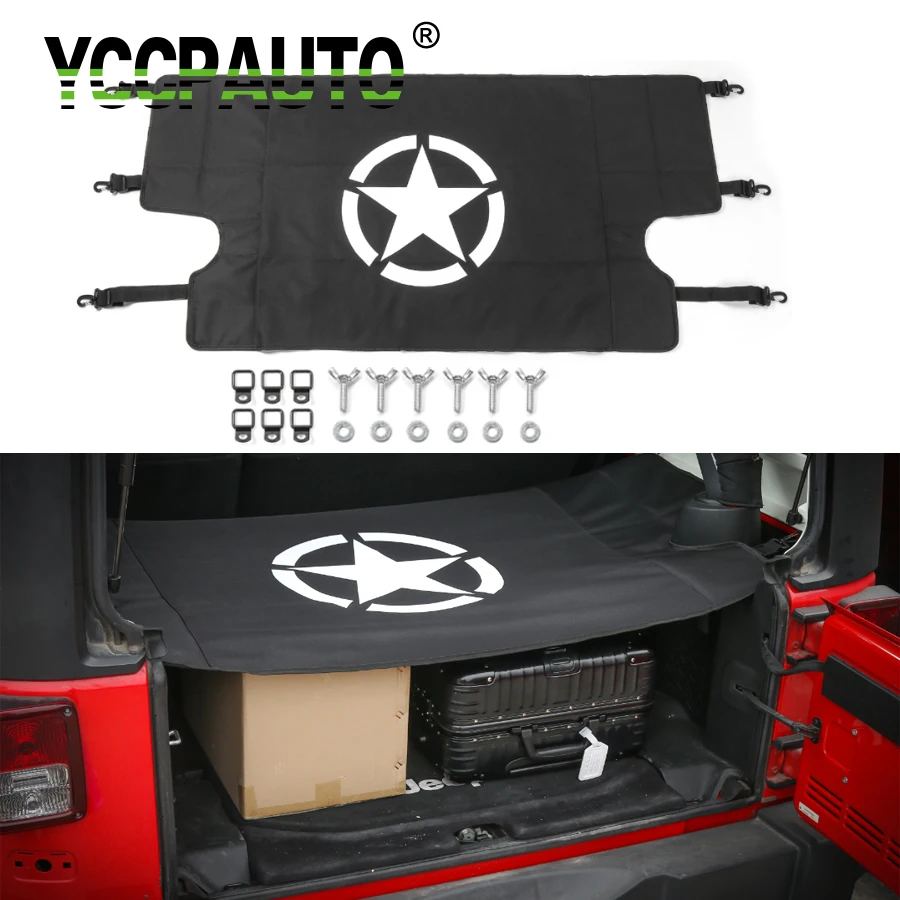 YCCPAUTO Car Styling For Jeep Wrangler JK 2007 Up 4 Doors Star Rear Trunk Cover Luggage Carrier Boot With Mat Nut Pull Buckle |