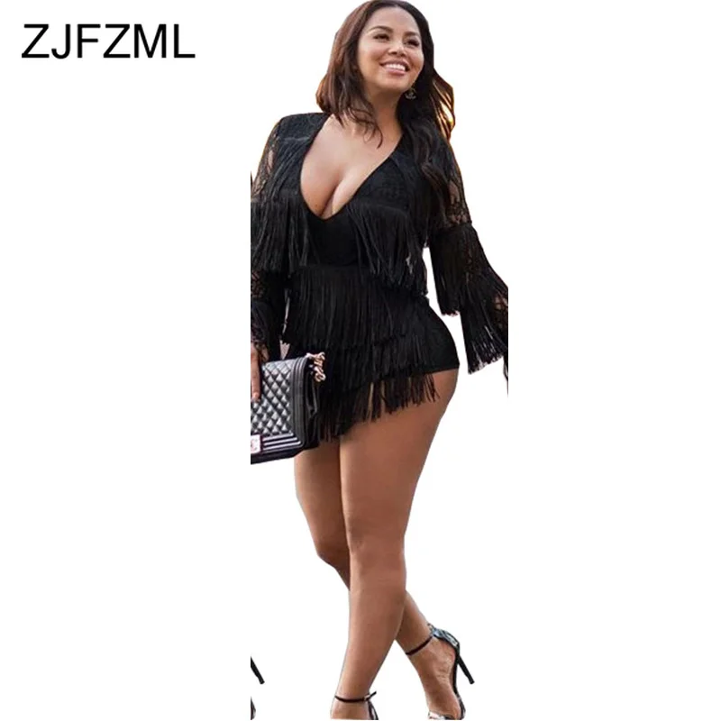 

Sexy Black Tassels Mini Dress Women Full Sleeve Low Cut Transparent Lace Patchwork Party Dress Autumn High Waist Bodycon Dress