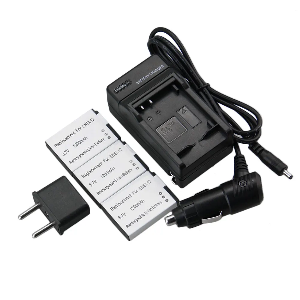 6pcs/set 3x EN EL12 ENEL12 EN EL12 Battery+Charger+Car Charger+Plug for