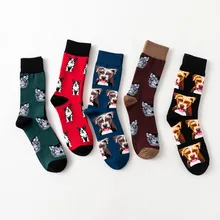 Милые разноцветные забавные мужские носки в стиле Харадзюку, хип-хоп, с рисунком животных, собак, тигров, модная новинка, большие размеры, зима-осень