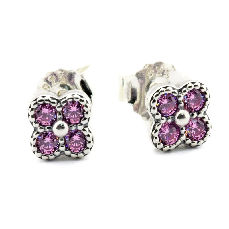 

Authentic 925 Sterling Silver Earrings Jewelry Oriental Blossom Pink CZ Stud Earrings for Women Gift Fashion Jewelry FLE066