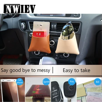 

NWIEV 1X Car Air outlet mobile phone pocket For Honda Civic Fit Accord Renault Megane 2 3 Duster Logan Fait Leather storage bags