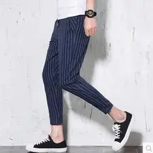 S-5XL новая мужская одежда летние модные свободные полосатые брюки длиной до щиколотки размер плюс мужской корейский стрейч Гарун брюки