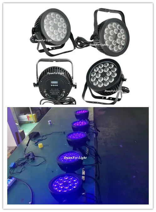 12 шт./лот светодиодный промывочный светильник 18x18 Вт 6 в 1 rgbwa uv led flat par dmx auto sound |