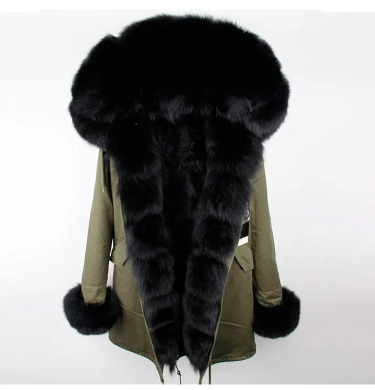 Maomaokong Новая женская зимняя длинная куртка, теплая Модная куртка с воротником из лисьего меха с подкладкой из меха енота, парка, пальто