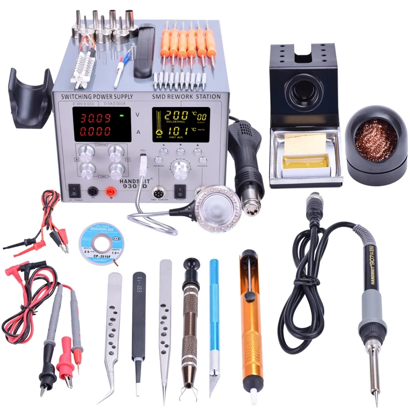

18 in1 Digital SMD Air Gun Rework Station US 110V / 220V EU Plug Soldering Iron Station Power Supply 5V 2A with Tools Accessies