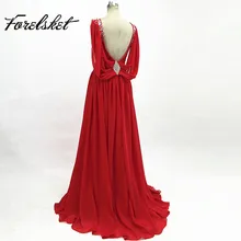 Вечерние платья с глубоким v-образным вырезом из красного шифона трапециевидной формы для выпускного вечера, вечерние платья с кристаллами, длина бисера, vestido de festa