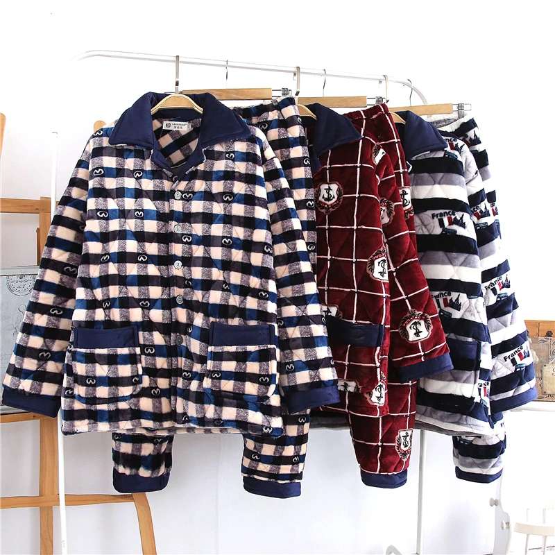 Men Winter Pajamas Suits Thick Warm Flannel Clothing Loose Leisure Pajama Wearing At Home Button Night Wear Clothes Men Nighty JW312 (6)