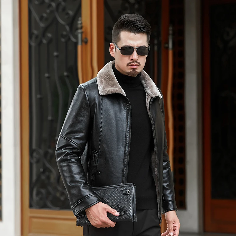 Кожаная мужская куртка, пальто, Высококачественная верхняя одежда из искусственной кожи, мужская деловая зимняя теплая кожаная куртка из искусственного меха