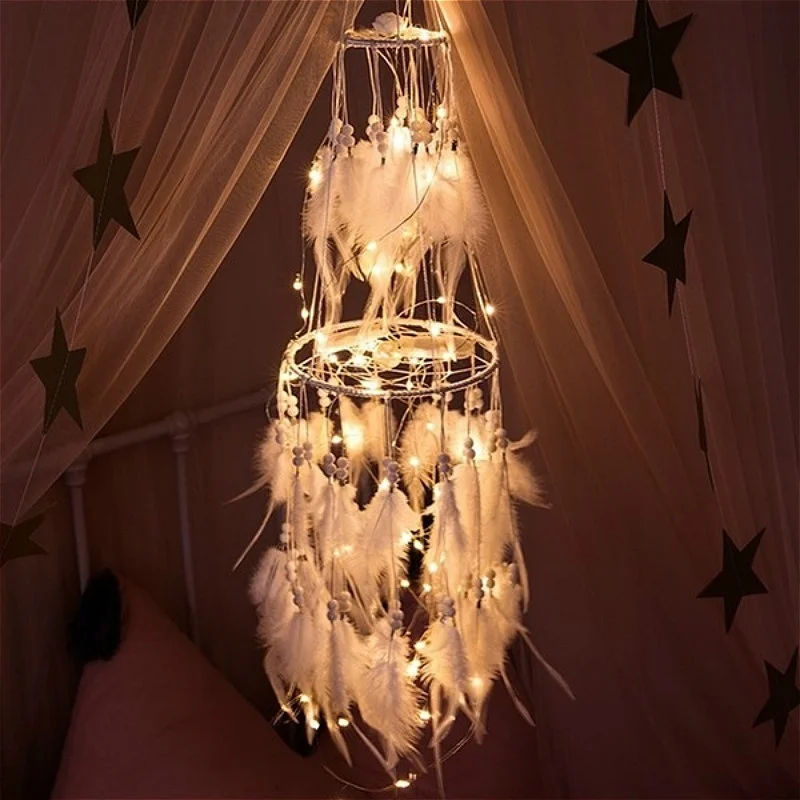 Romantic LED Lighting Dream Catcher 20 LED Light String Feather Wind Chimes Night Light Gift Home Party Wall Hanging Decoration  (5)