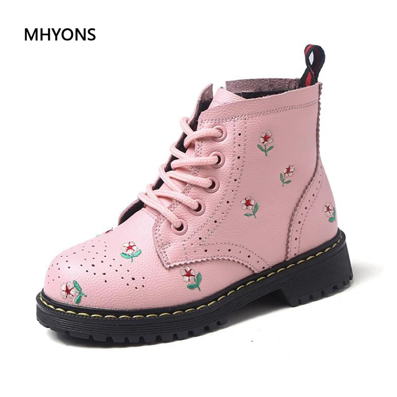 

MHYONS New Kids Boots Girls Boots 2018 Autumn Winter Cowhide Waterproof Non-slip Martin Boots Children Princess Shoes size 26-36