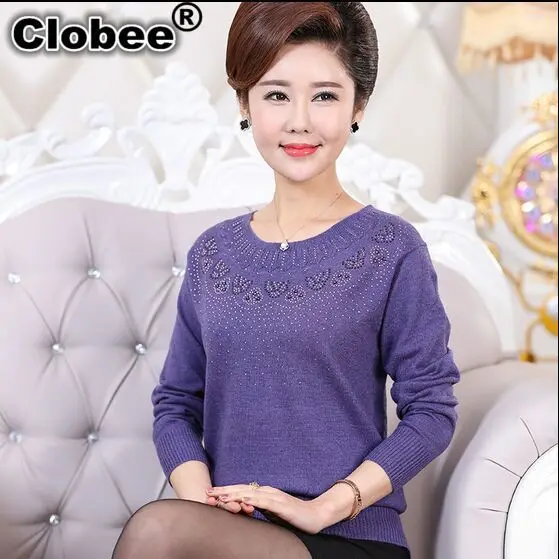 

2019 New Middle Aged Women Knitted Wear Tricot Chompas De Mujer Para Invierno Plus Size 3XL 4XL Pullover Cheap Wool Sweaters CF9