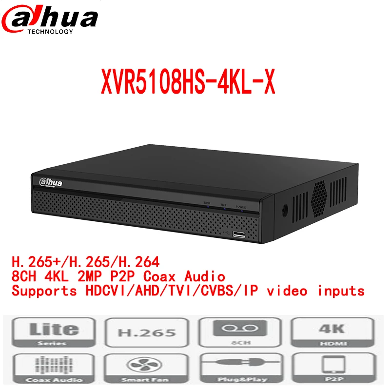 

dahua new dvr recorder XVR5108HS-4KL-X H.265/H.264 Supports HDCVI/AHD/TVI/CVBS/IP video inputs pal/ntsc multi-language 10TB
