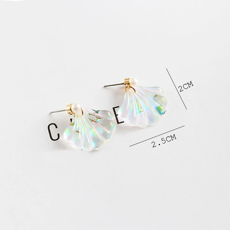 LNRRABC new Exquisite 1Pair Allergy Free Unique Romantic Resin Colorful Mermaid Rainbow Pearl Shell Earrings High Quality