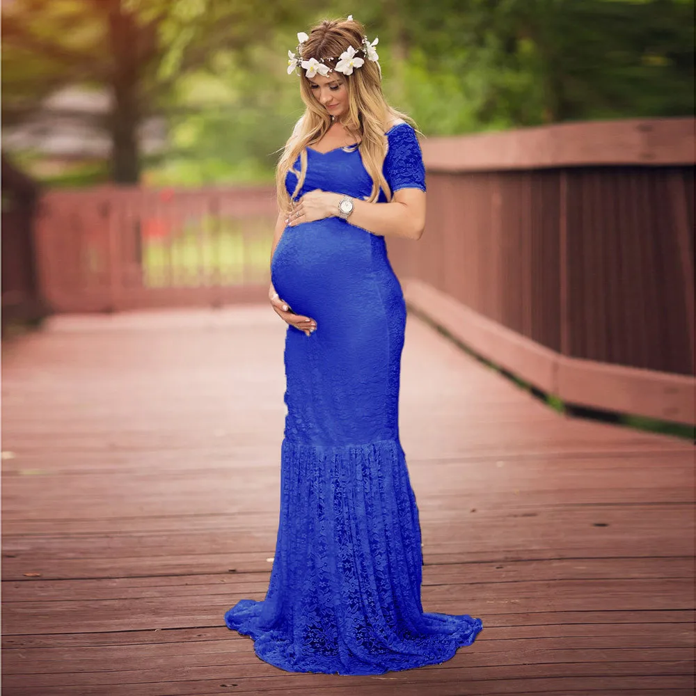 Платье для беременных женщин Pregnants Сексуальная фотография Реквизит c оголенными плечами или v-образным вырезом кружева длинное платье арт фото платье#42 - Цвет: BU