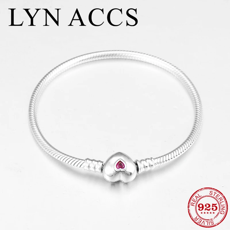 

2018 Hot Pink CZ Heart buckle 925 Sterling Silver Bracelet 7 Sizes Simple Charms snake bone chain Bracelets Women luxury jewelry