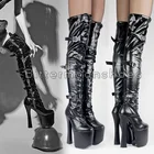 20CM Autumn Women Boots Thick Heel Long Leather Boots Platform Over-the-knee Queen Boots Fashion Steel Pipe Dance Shoes Woman