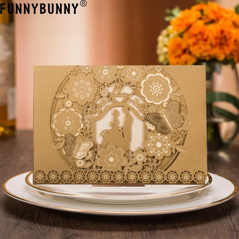 

FUNNYBUNNY Butterfly Printing Personalized Lase Cut Wedding Invitations Card Envelope Seals