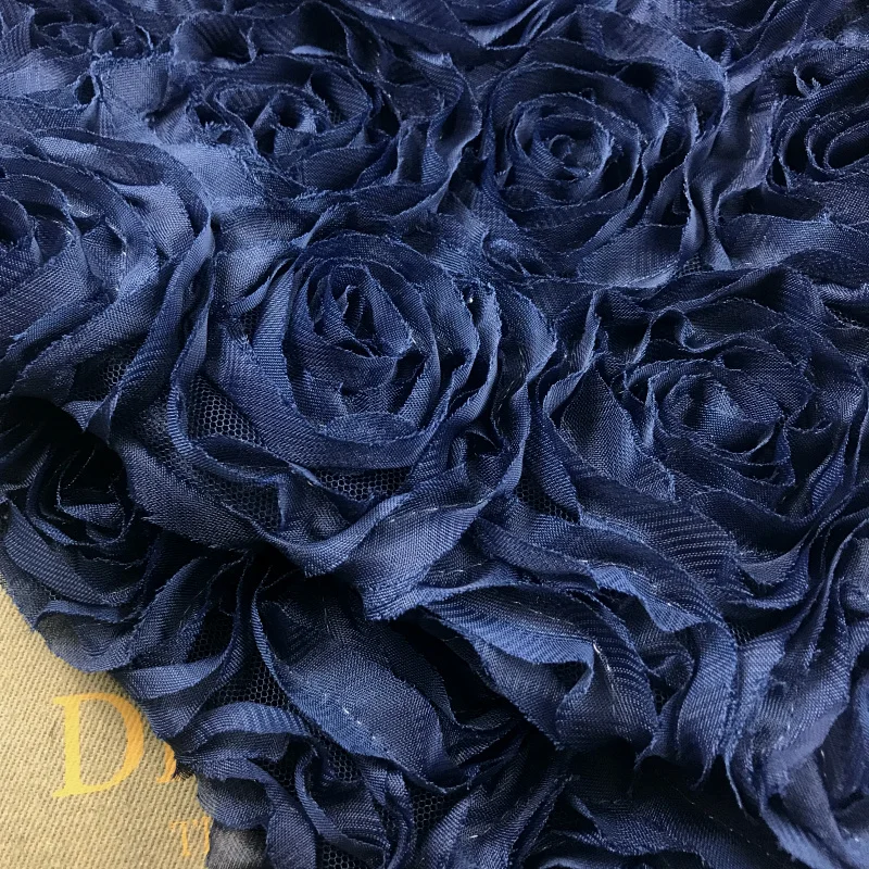 

1 meter 130cm 51" width navy 3D plate flower rose mesh embroidered fabric for dance wedding dress childrenwear MM417