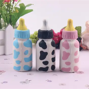 

LeadingStar 10cm Home Decoration Craft Miniatures Soft Spring PU Baby Cute Simulation Milk Bottle Model Random Color