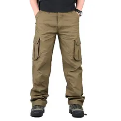 90% хлопок брюки-карго Брюки для Для мужчин Тактический большие Размеры свободные длинные Армейский зеленый черный хаки моды Повседневное