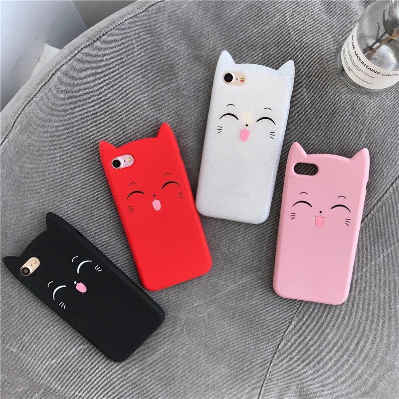 

Cute Smile Cat Ears Phone Case For iPhone 10 X 8 7 Plus Soft Silicone 3D Cartoon Cat Case For iPhone 5 5s SE X 6 6s 7 8 Plus