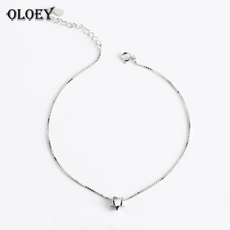 

OLOEY 100% Real 925 Sterling Silver Box Chain Star Charm Foot Jewelry Anklet for Women Girls Leg bracelet Fine Jewelry YMA028