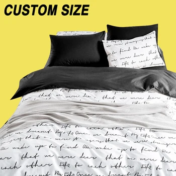 

Bedding Sets Custom King Size USA Russia Europe Duvet Cover Set Soft Sheet Set Queen bed linen White And Black Letter