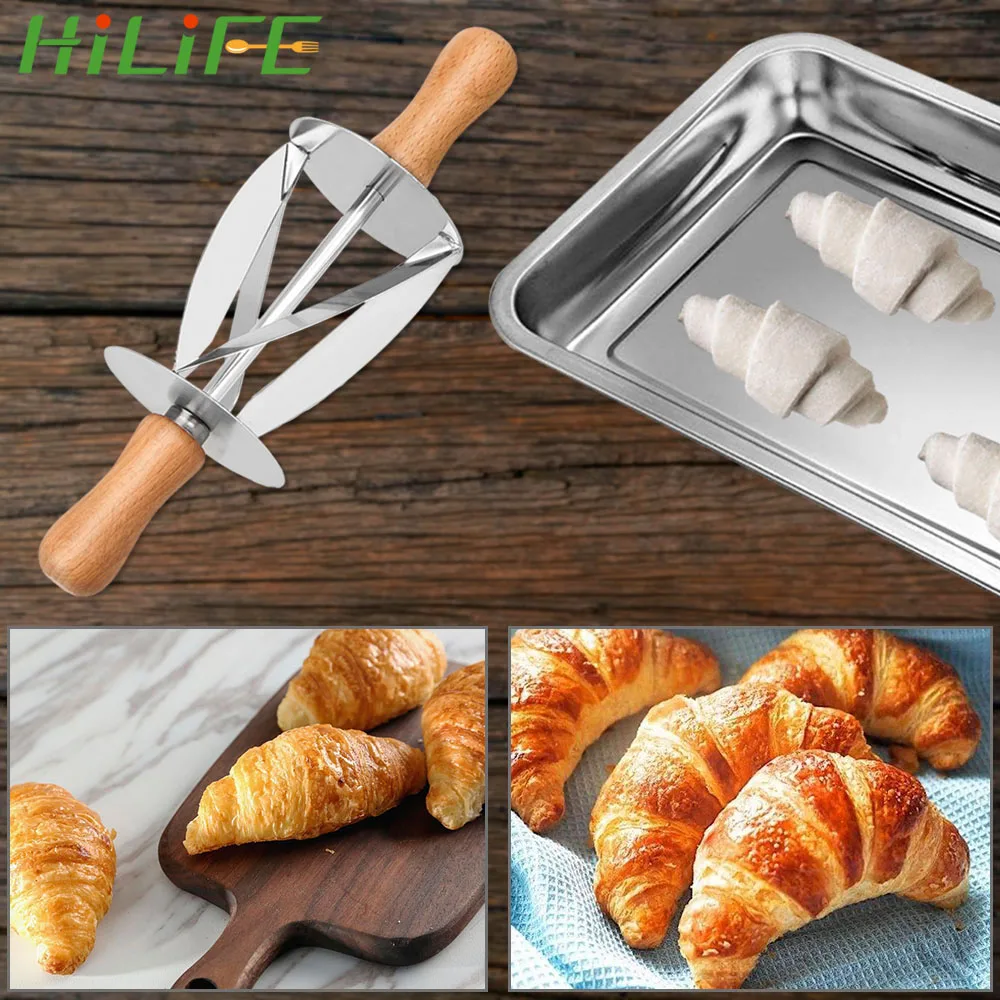

HILIFE Stainless Steel Rolling Cutter Wooden Handle Wheel Dough Pastry Knife for Making Croissant Bread Cake Baking Tools