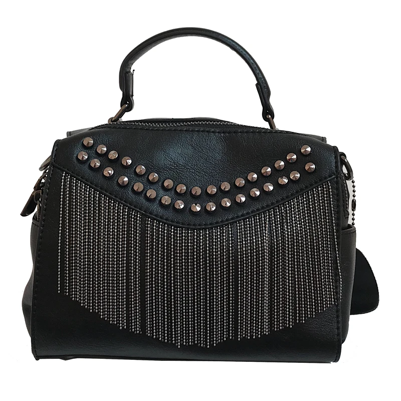 

Tassel bag female 2019 new fashion wild rivet large capacity handbag minority chain shoulder Messenger bag