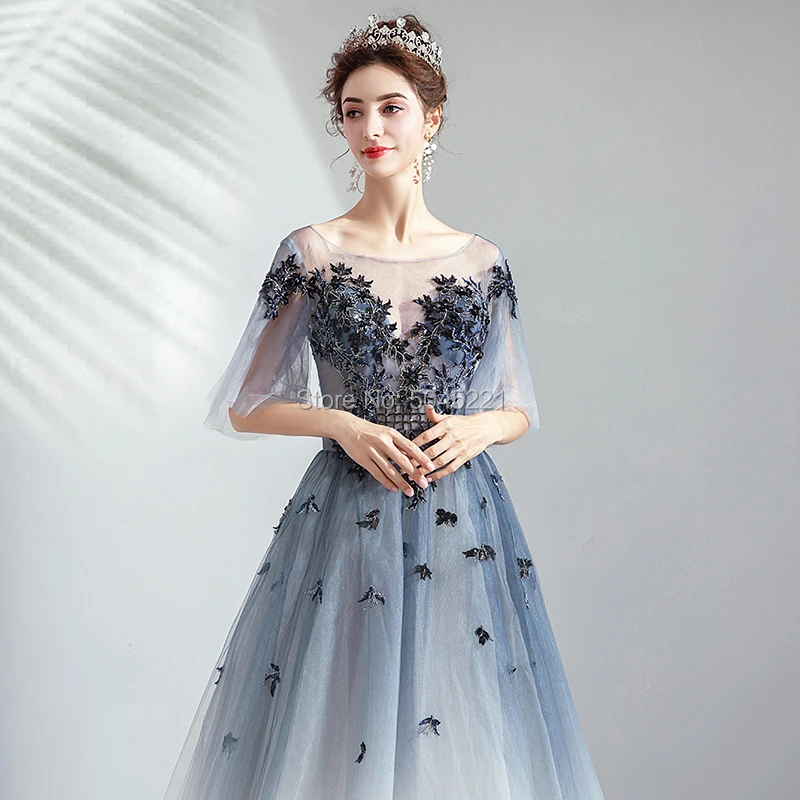 Новое поступление роскошные серые белые вечерние наряды Robe De Soiree Тюль развертки Поезд Кружева Вышивка Вечерние торжественные платья для выпускного