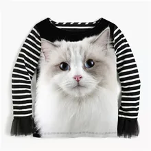 Весенняя детская одежда полосатые рубашки для малышей белая блузка для девочек с принтом кота детские топы, рубашка с длинными рукавами сетчатая трикотажная рубашка принцессы