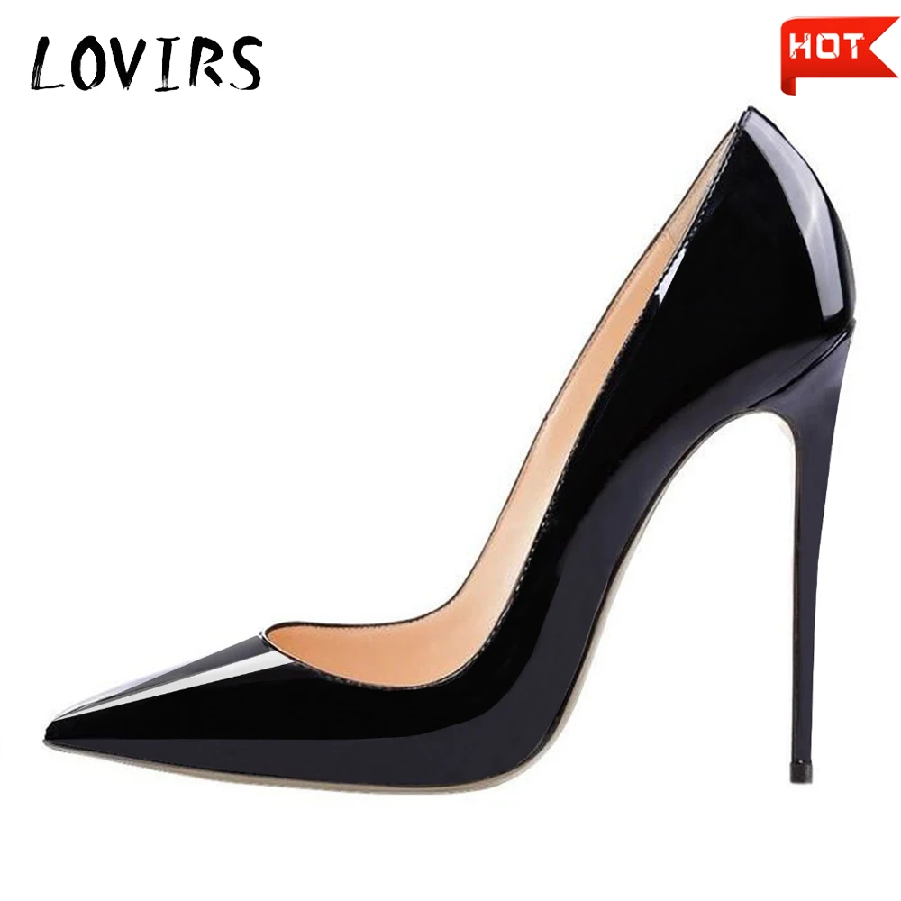 

Lovirs Womens Basic Shallow Patent Pointed Toe Super High Heels Black Lady Slip On Stiletto Pumps Wedding Party Dress Shoes