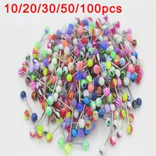 10/20/30/50/100 шт двойной акриловый шар Язык сосков сережки Бары штанга гантельного типа штепсельной вилки туннель, бижутерия для пирсинга, разные цвета CX17
