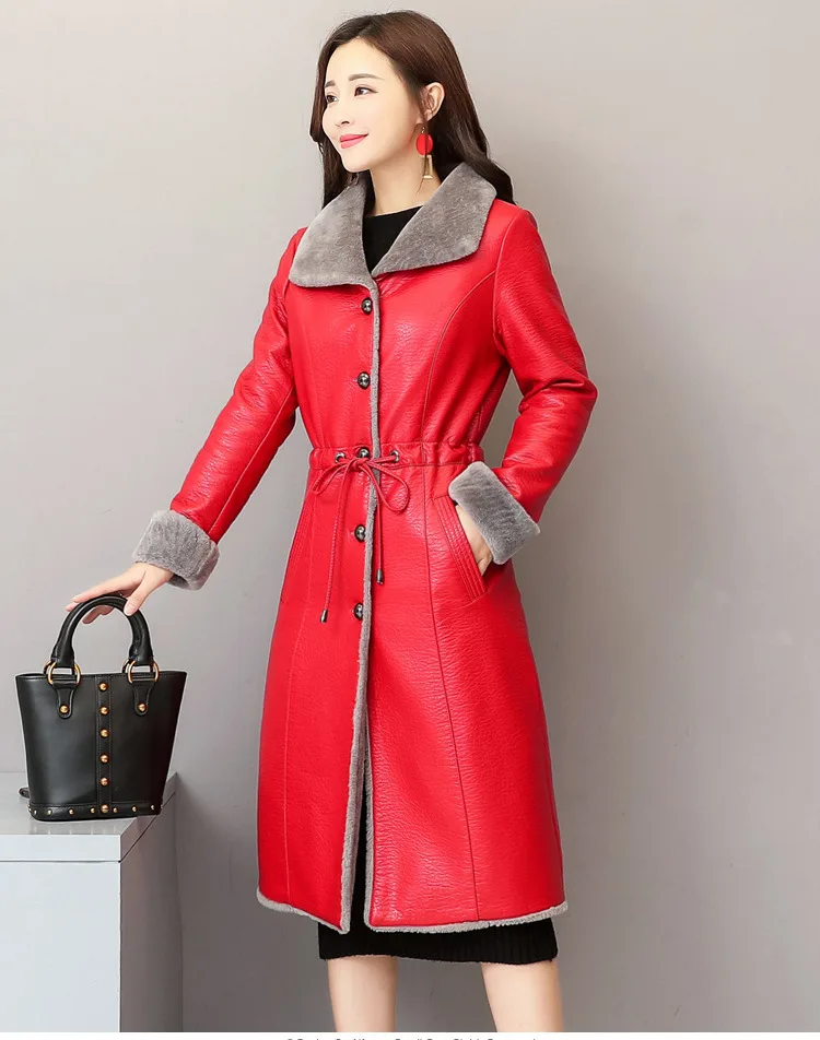 Женская меховая кожаная куртка зима осень размера плюс 4XL длинный меховой кожаный плащ женский теплый мягкий тонкий мех ягненка верхняя одежда